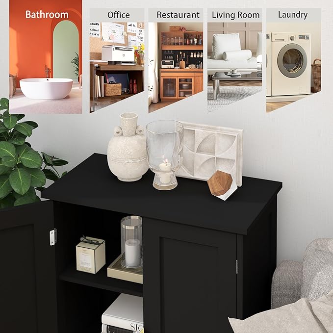 TaoHFE Black Bathroom Storage Cabinet,Bathroom Cabinets Freestanding with 2 Doors,Towel Cabinet for Bathrooms,Restroom Cabinets,Small Storage Cabinet for Office,Restaurant,Living Room