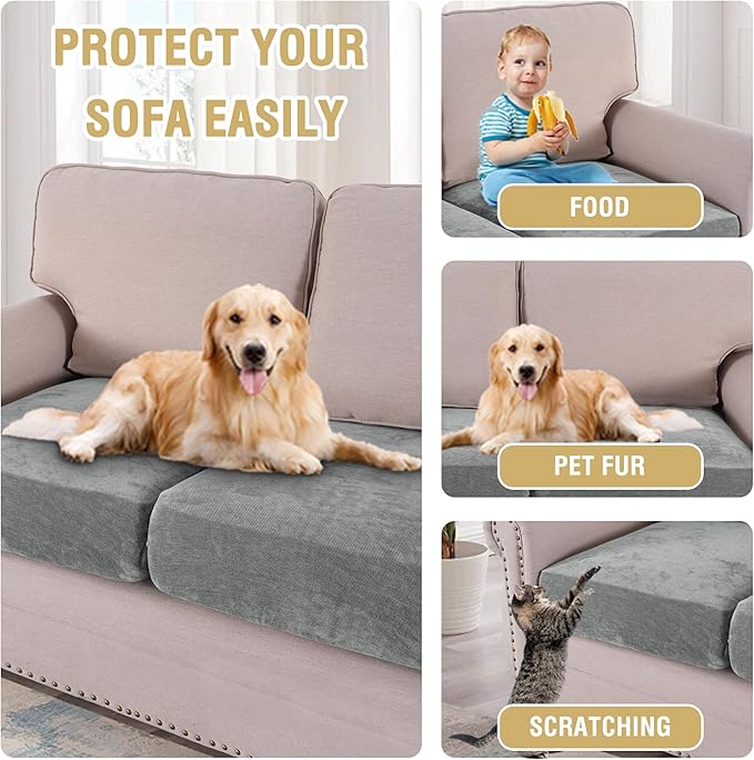 H.VERSAILTEX Stretch Chenille Couch Cover Furniture Protector Seat Cushion Sofa Cover 2 Cushions Non-Slip Couch Covers for Sofa Pets with Elastic Bottom (2 Piece Loveseat Cushion Covers, Grey)
