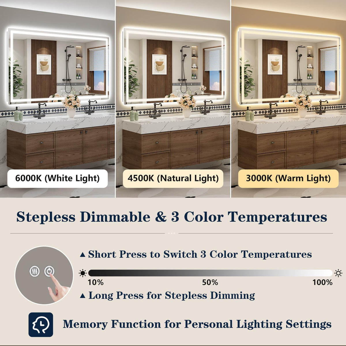 VEEYLOS 72x36 Inch LED Bathroom Mirror with Lights, Backlit & Front Lit