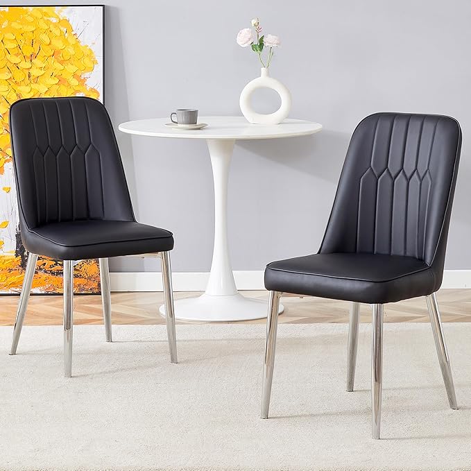 Dining Chairs Set of 2，Modern Dining Chairs, Equipped with PU Leather Backrest Cushions and Metal Legs, Suitable for Restaurants, Kitchens, and Dining Room Chairs