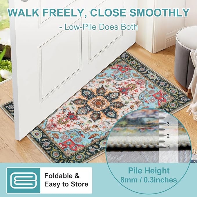 WILLSUN Washable Area Rugs, 6x9 Non-Slip Boho Large Area Rugs for Living Room, Bedroom, Machine Washable Vintage Rug, Indoor Floral Print Carpet for Home Decor, Kid & Pet Friendly Mat