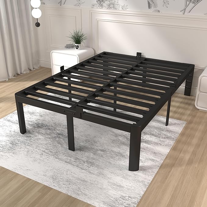ITIMIDI 14 Inch King Bed Frame, Platform Bed Frame King Size, No Box Spring Needed, Heavy Duty Steel Slat Support and DIY Headboard, Safety Design with Rounded Corner Legs, Noise Free, Black