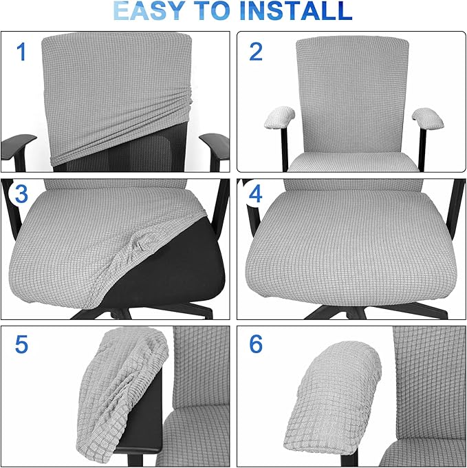 Tallew 4 Pcs Office Chair Covers Set Computer Universal Protective Stretchable Chair Seat Covers Desk Armrest Slipcovers Pads Office Cushion Backrest for Rotating (XL,Silver Gray)