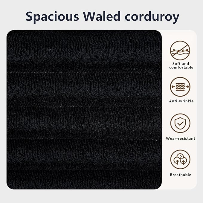 Fefances Loveseat Sofa Bed Boneless Couch, Convertible 2-in-1 Design, Corduroy Fabric - Compact Memory Foam Couch for Small Spaces, Apartments, Home Office & Bedroom (Black)