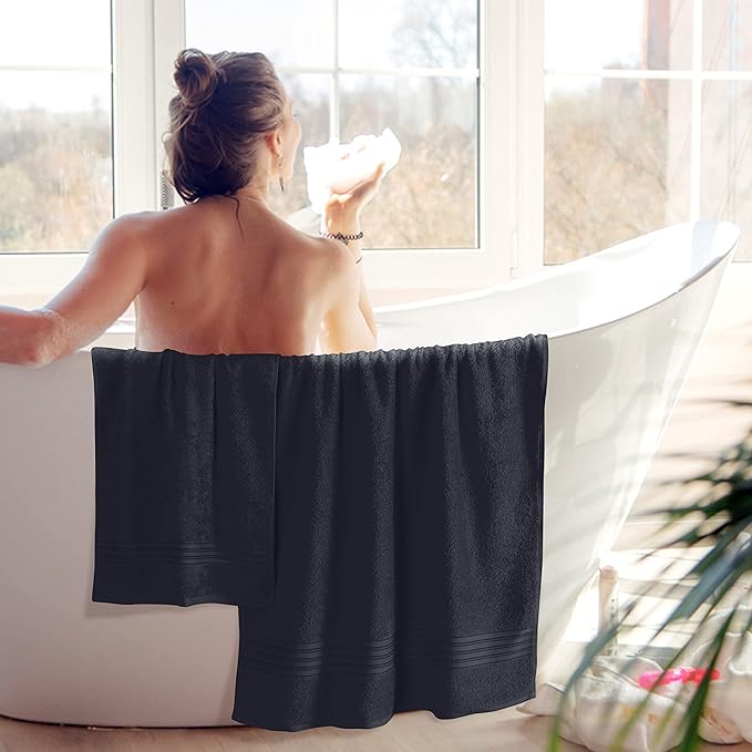 BOUTIQUO 6 Pack Cotton Towel Set, Contains 2 Bath Towels 28x55 inch, 2 Hand Towels 16x24 inch & 2 Wash Coths 12x12 inch, Ideal Everyday use, Ultra Soft Compact & Lightweight - Charcoal Grey