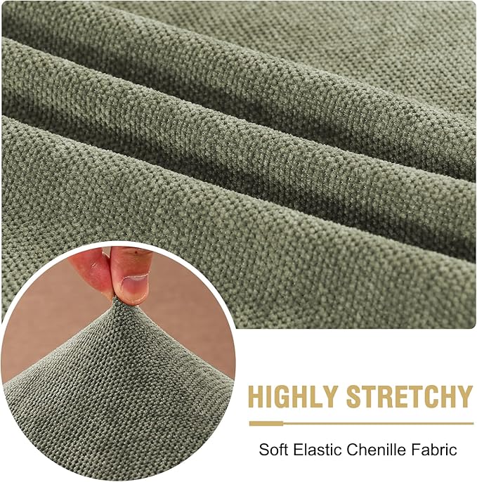 H.VERSAILTEX Stretch Chenille Couch Cushion Cover Soft Sofa Covers Individual Seat Couch Slipcover Sets Furniture Protector Seat Cushion Sofa Cover (3 Piece Sofa Cushion Covers, Tea Tree)