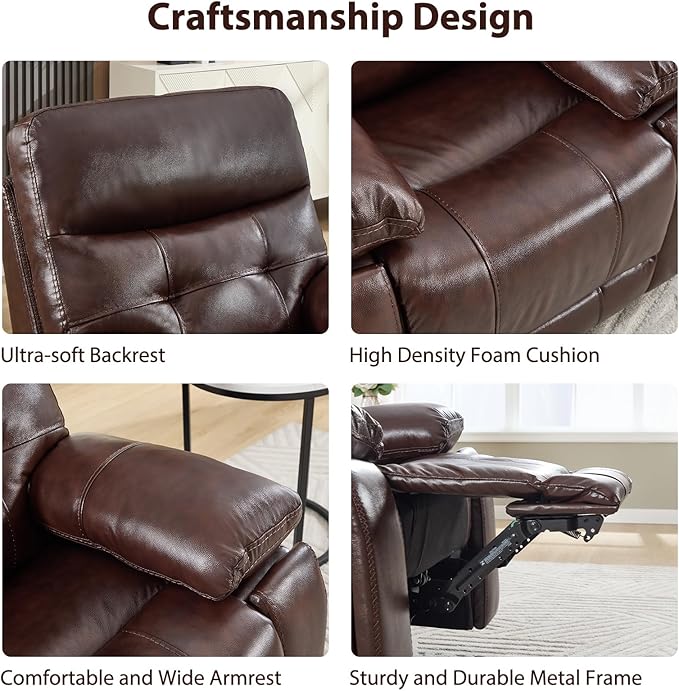 CANMOV Genuine Leather Recliner Chair, Power Single Reclining Sofa with Comfortable Arms and Back, Modern Electric Recliner Couch Set with Hidden Cup Holders,USB,Type C Port for Living Room,Dark Brown