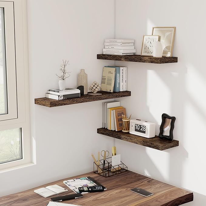 Fun Memories 36 Inch Floating Shelves, Wall Shelves Set of 2 for Bathroom/Living Room/Bedroom/Kitchen, Wall Mounted Floating Shelf for Home Decor with Invisible Brackets, Rustic Brown