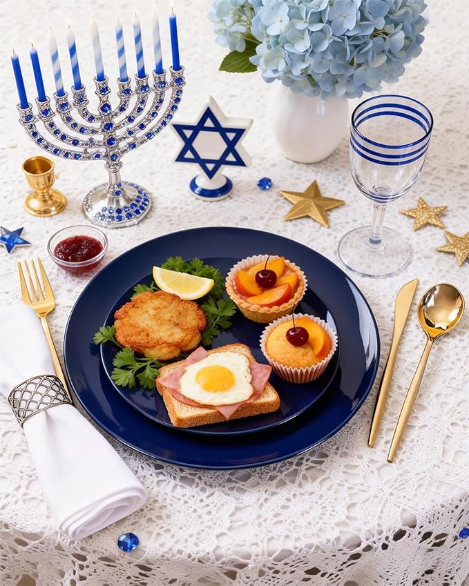 PULOTE 100PCS Blue Plastic Plates - Heavy Duty Navy Blue Disposable - Include 50PCS 10.25inch Dinner & 50PCS 7.5 inch Dessert/Salad Plates - Ideal for Party & Labor Day