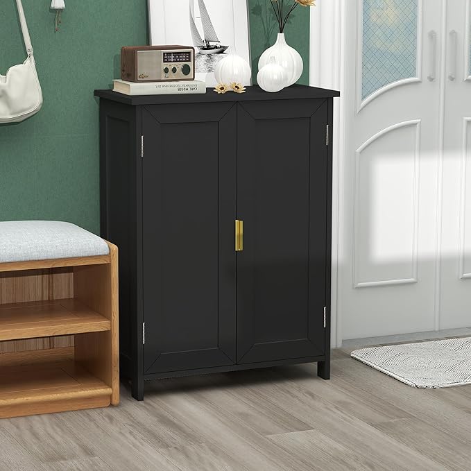 TaoHFE Black Bathroom Storage Cabinet,Bathroom Cabinets Freestanding with 2 Doors,Towel Cabinet for Bathrooms,Restroom Cabinets,Small Storage Cabinet for Office,Restaurant,Living Room