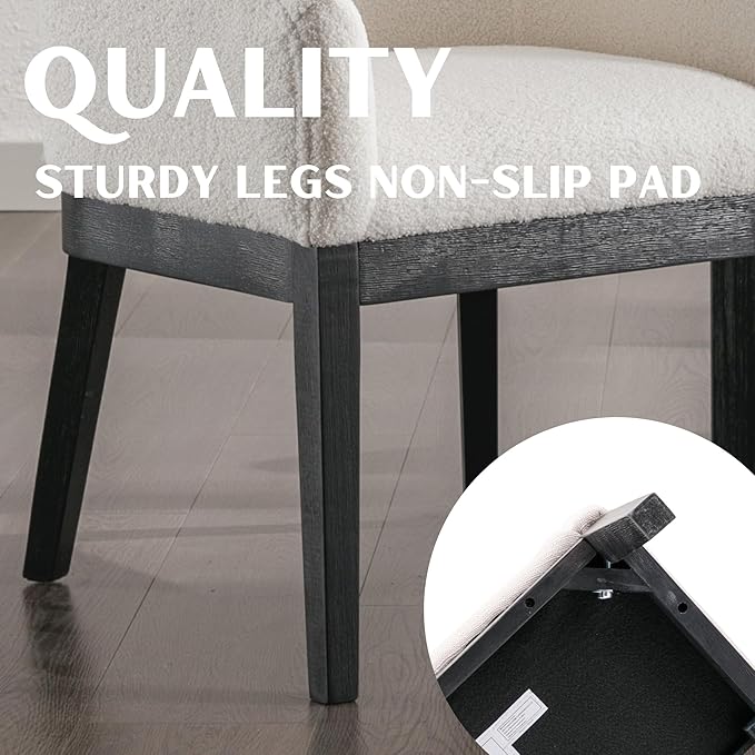 Mid-Century Modern White Dining Chairs Set of 8, Sherpa Upholstered Kitchen Dining Room Chairs with Wood Legs, Curved Backrest Armchairs, White