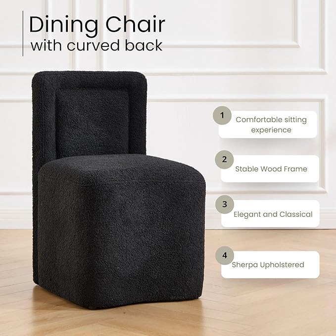 Black Upholstered Dining Chairs Set of 4, Armless Modern Sherpa Dining Chairs with High Back, Kitchen Chair for Dining Room/Restaurant/Living Room