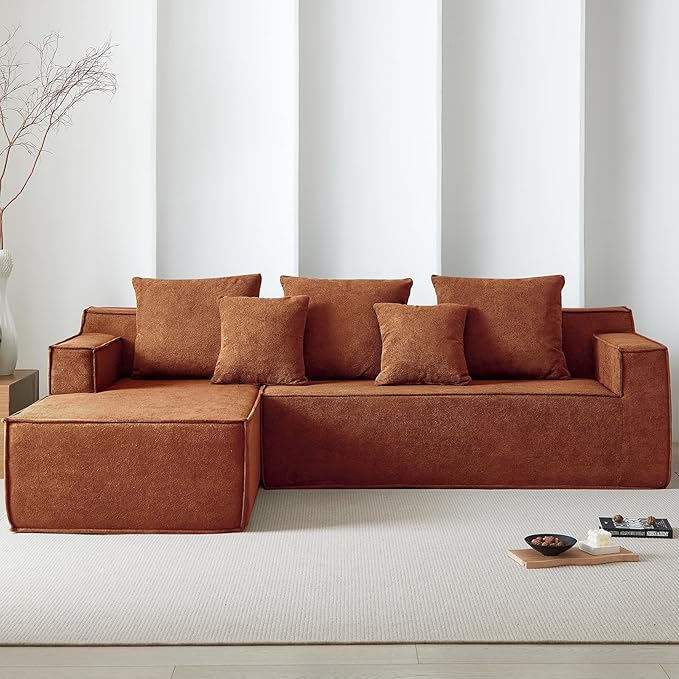 101" Orange Couch for Living Room,Boneless Couch No Assembly Required,Comfy Couches with Oversized Chaise,Compressed Sofa for Any Room,Modern Sofa-Velvet