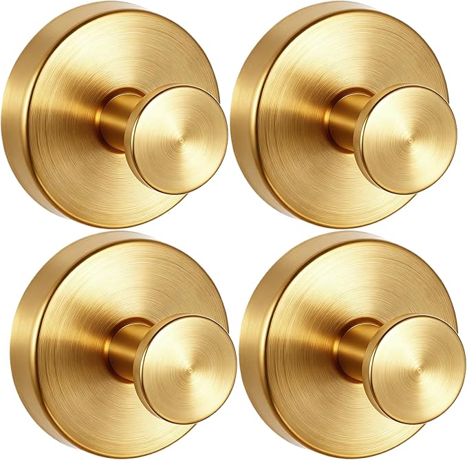 4 PCS Upgraded Drill-Free Suction Cup Hooks, Shower Towel Hooks for Bathrooms Stainless Steel Suction Hook Towels Hanger for Bathroom Kitchen Clothes Mirror Wall (Brushed Gold)