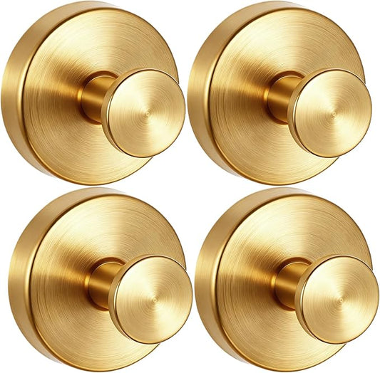 4 PCS Upgraded Drill-Free Suction Cup Hooks, Shower Towel Hooks for Bathrooms Stainless Steel Suction Hook Towels Hanger for Bathroom Kitchen Clothes Mirror Wall (Brushed Gold)