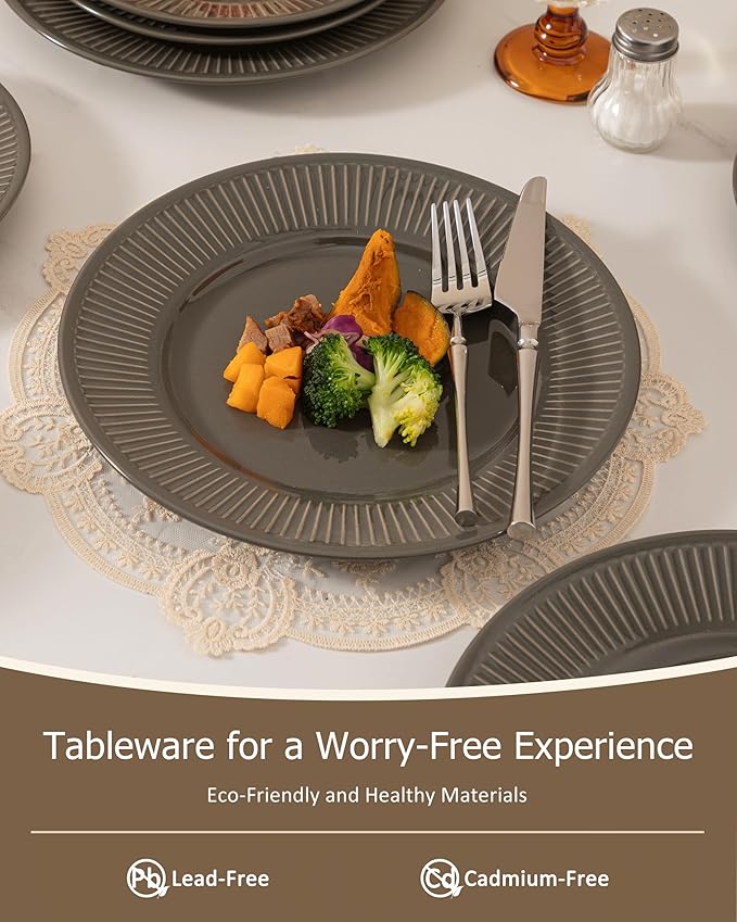 Dinnerware sets plates and bowls sets modern plates,Handmade Reactive Glaze Stoneware Plates and Bowls Sets,Highly Scratch Resistant Dishwasher & Microwave Safe Dishes Set (style - 2, 4 - Set (12pcs))