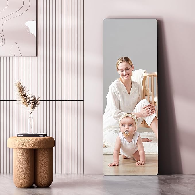 Hasipu Door Mirror Full Length, 47"x 16" Full Body Over The Door Hanging Wall Mounted Mirror for Bedroom, Living Room, Cloakroom, Round Black