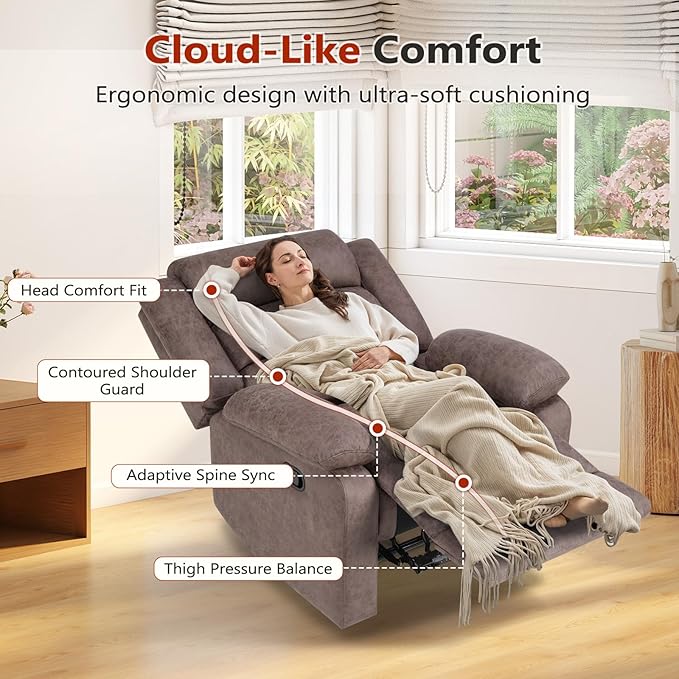 ANJ Set of 2 Manual Recliner Chairs, Overstuffed Breathable Faux Leather Reclining Seating with Arm & Back Support, Comfortable Living Room Recliners for Reading & Relaxation