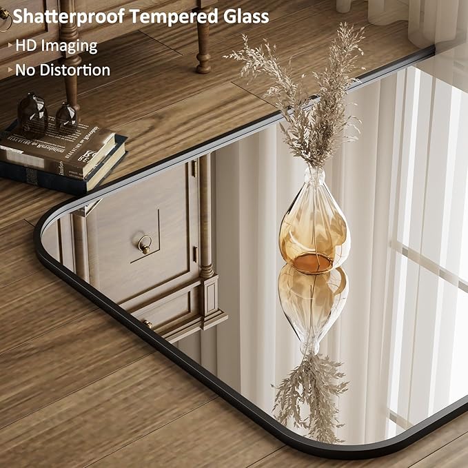 Full Length Mirror 71"x26" Arched Floor Standing Large Mirrors Full Body Mirror with Stand - with Aluminum Frame for Bedroom Living Room, Black