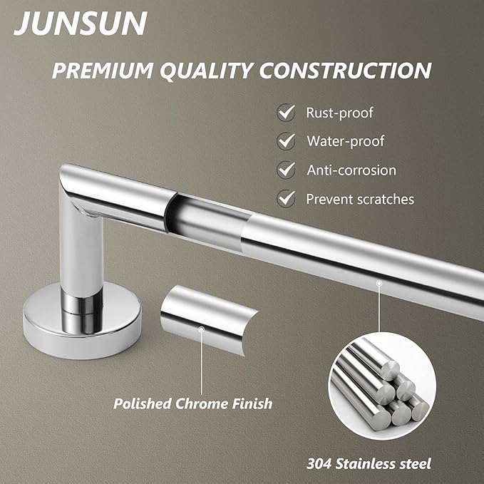 Chrome Towel Bar 18 Inch Bathroom Towel Racks Wall Mounted Bath Towel Holder Modern Home Decor Towel Rod Towel Hanger Stainless Steel Bathroom Accessories Towel Rail Single Towel Bars Polished Chrome