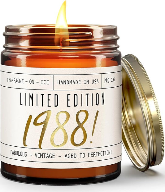 37th Birthday Gifts for Women - 'Limited Edition 1988' Soy Candle, w/Champagne on Ice I 37 Birthday Gifts for Women I 37th Gift for Her Ideas I 9oz Reusable Jar, 50Hr Burn, Made in USA