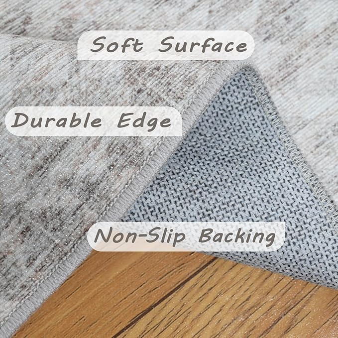 8'x10' Machine Washable Vintage Design Area Rug - Non Slip, Stain Resistant for Home, Office, Machine Washable Area Rug, 8x10 Area Rugs for Living Room (Grey Beige 8x10)…