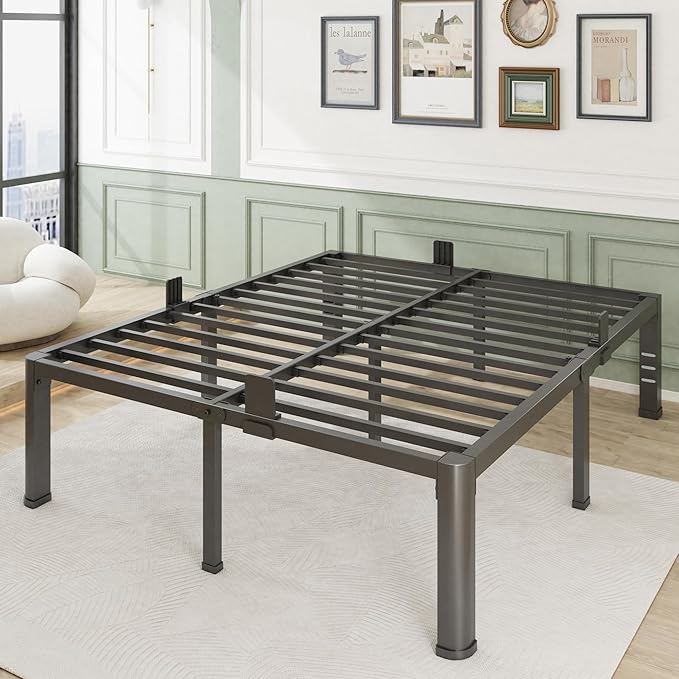 18 Inch California King Bed Frame with Rounded Corner and Headboard Hole Mattress Retainers 3500 lbs Heavy Duty Support Metal Platform Bed Frame Noise Free No Box Spring Needed Easy Assembly