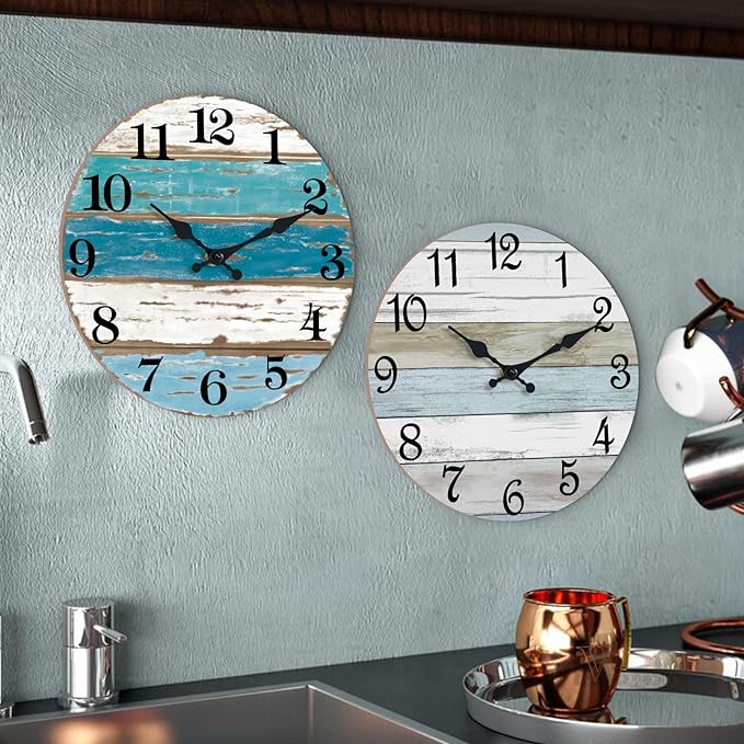 CHYLIN 16 Inch Wall Clock, Large Outdoor Clocks for Patio, Pool Beach House Decor Tropical Clocks for Walls, Nautical Coastal Themed Blue Clock for Lake House, Bathroom, Living Room, Kitchen (16")