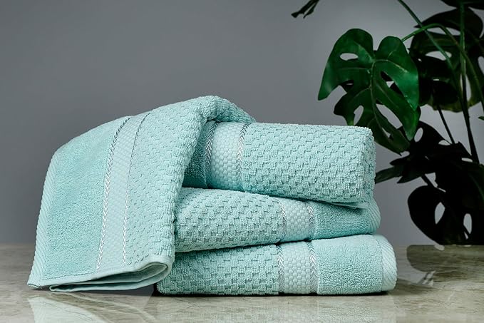 Ample Decor 100% Cotton Hand Towel for Kitchen Set of 4 Mint Green, Absorbent Premium Quality Popcron Textured - 18 X 28 Inch