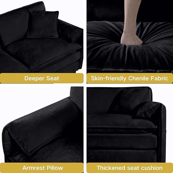 Chenille Sofa Set for Living Room, 2 Pieces Modern Deep Seat Oversized 3-Seater Cloud Couch for Bedroom, Office, Apartment, Furniture Set