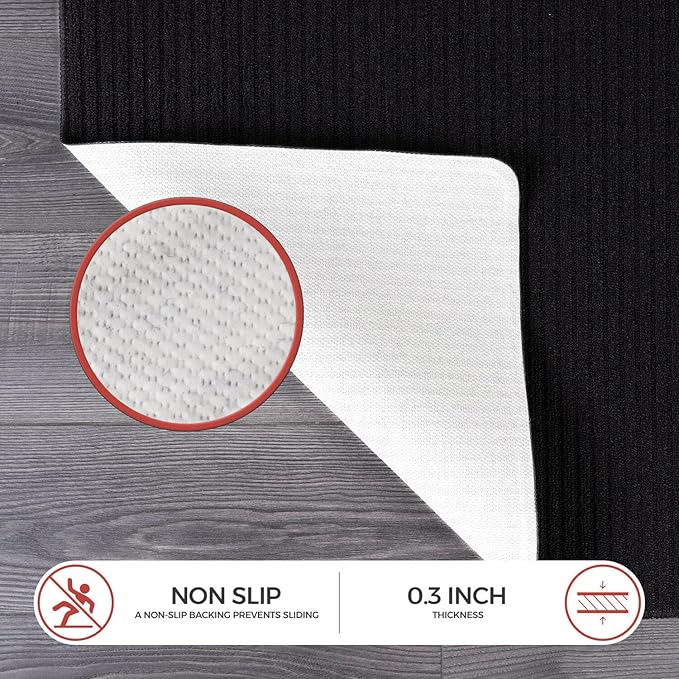 Non Slip Black Solid Rubber Back Thing Rug for Living Room 3x5 Area Rugs for Kitchen, Rugs for Bedroom, Stain Resistant Easy Cleaning Non Shedding Carpet Black 3 x 5
