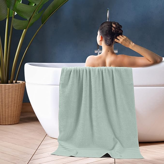 BOUTIQUO 100% Cotton 2 Pack Bath Towel Set 28x55, Eco-Friendly Large Bath Towels, Compact Quickdry Lightweight Soft & Highly Absorbent Bath Towel, Ideal for Everyday Gym Travel Camp Pool - Sea Green