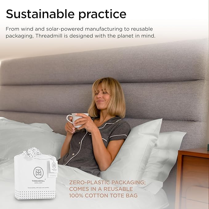 Threadmill 100% Cotton Sheets for King Size Bed - 600 Thread Count King Bed Sheets Set with 16” Deep Pocket - Jacquard Sateen Weave 4-Piece Bedding Set with Cooling Effect, Light Grey