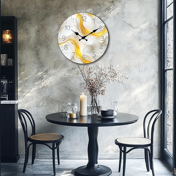 Modern Marble Texture Wall Clock 10 Inch - Silent Non-Ticking Clocks, Simp Minimalist Decor for Office, Bedroom,Living Room