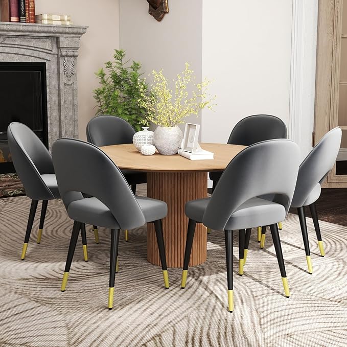 DUOMAY Modern Dining Chair Set of 2 with Open Back, Velvet Upholstered Armless Chair with Metal Frame Side Chair for Kitchen Dining Room Living Room, Grey
