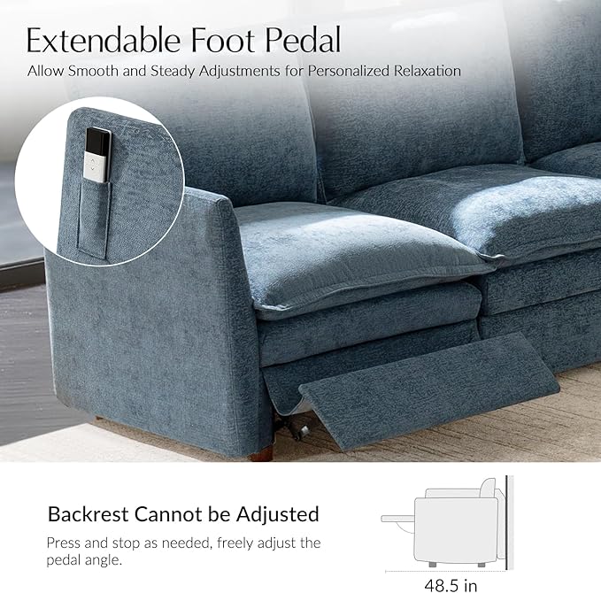 HULALA HOME 98'' Power Recliner Sofa with Dual-Layered Cushions, Oversized Modular Sectional Sofa L Shaped Couch with Storage Ottoman, 4 Seater Cloud Couch for Living Room, Blue