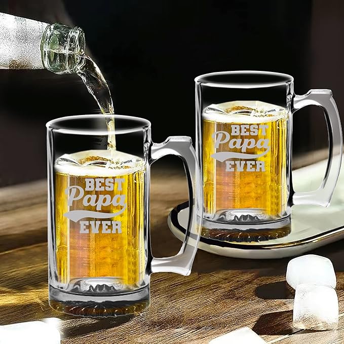 Best Papa Ever Beer Glass - 16oz Beer Mug Drinkware Gift, Fathers Day Present, Best Papa Mug, Gifts From Son and Daughter, Gifts For Dad, Daddy's Sippy Cup and Wine Glass, Gift for New Dads