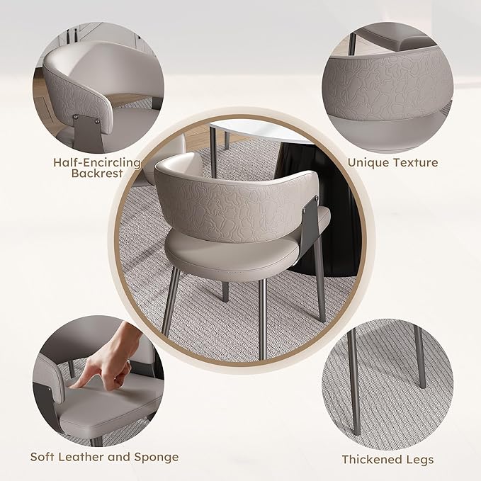 Dining Chairs Set of 2, Modern PU Leather Kitchen with Metal Legs - Ergonomic Armrests, Comfortable Sponge Cushion, Sturdy Frame for Dining Room