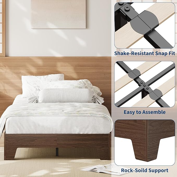 Garvee Wood Platform Bed Frame, Twin Size Bed Frame, Wood Slat Support, No Box Spring Needed, Easy Assembly, Noise-Free Design, Underbed Space for Storage