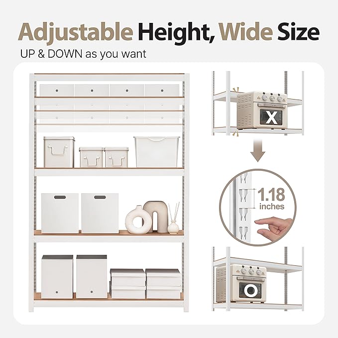 HOMEDANT House 5 Tier Laminated Metal Shelving Unit Adjustable Storage Utility Rack Heavy Duty Shelves Organization Multipurpose Shelf Kitchen Garage Pantry Closet (3, (L) 48.1" W, White)
