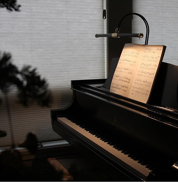 Cocoweb 22" LED Grand Piano Light in Black with Brass Accents with Dimmer Clip