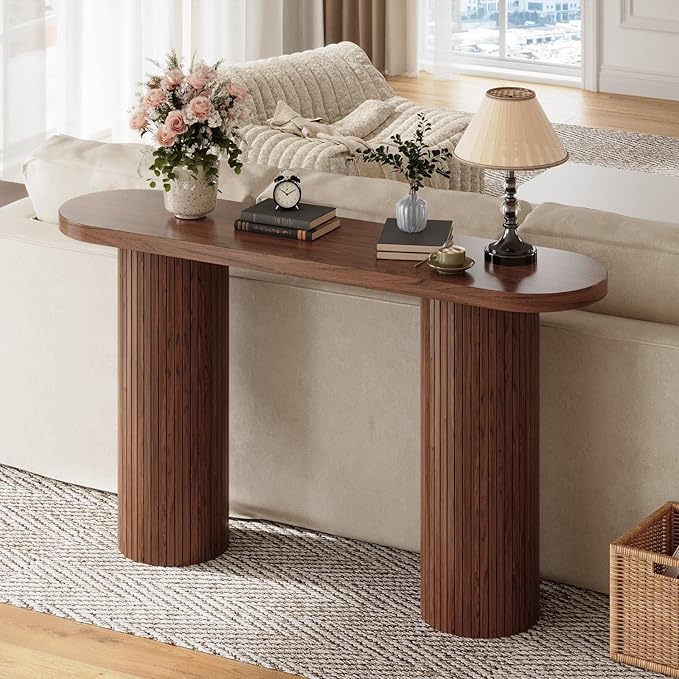 ONBRILL 55 Inch Fluted Entryway Table, Wood Console Table, Couch Tables Behind Sofa, Farmhouse Style, Modern Sofa Stand for Entrance Hallway Living Room Foyer (Walnut)