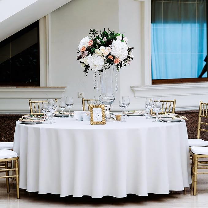 10 Pack 120 Inch Round Tablecloth, Stain and Wrinkle Resistant Polyester White Table Cloth, Washable Decorative Round Table Cover for Dining, Buffet Parties & Wedding