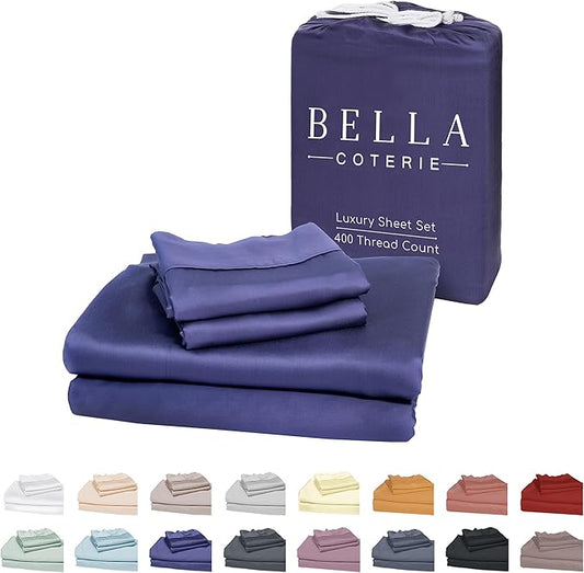 Bella Coterie Luxury Bamboo Viscose Full Size Sheet Set | 100% Organically Grown | Ultra Soft | Cooling for Hot Sleepers | 18" Deep Pocket [Twilight Blue]