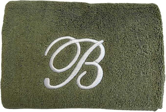 Sage Monogrammed Hand Towels for Bathroom - Luxury Hotel Quality Personalized Initial Embroidered Towel for Powder Room, Spa - GOTS Organic Certified - Set of 2 White Letter J