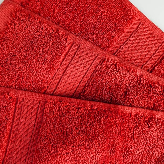 Superior Egyptian Cotton Pile Face Towel/Washcloth Set of 6, Ultra Soft Luxury Towels, Thick Plush Essentials, Absorbent Heavyweight, Guest Bath, Hotel, Spa, Home Bathroom, Shower Basics, Red