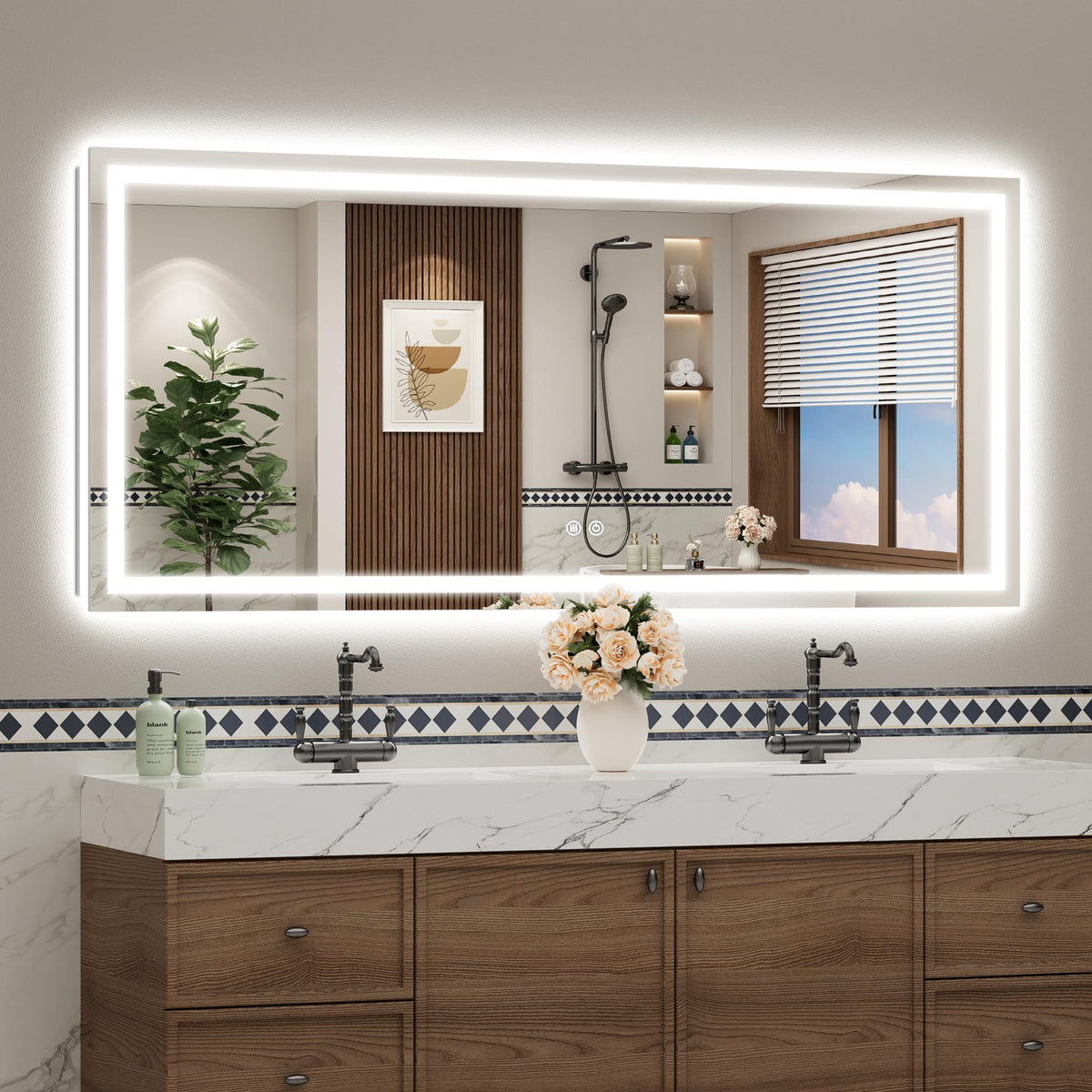 VEEYLOS 72x32 Inch LED Bathroom Mirror with Lights, Backlit & Front Lit