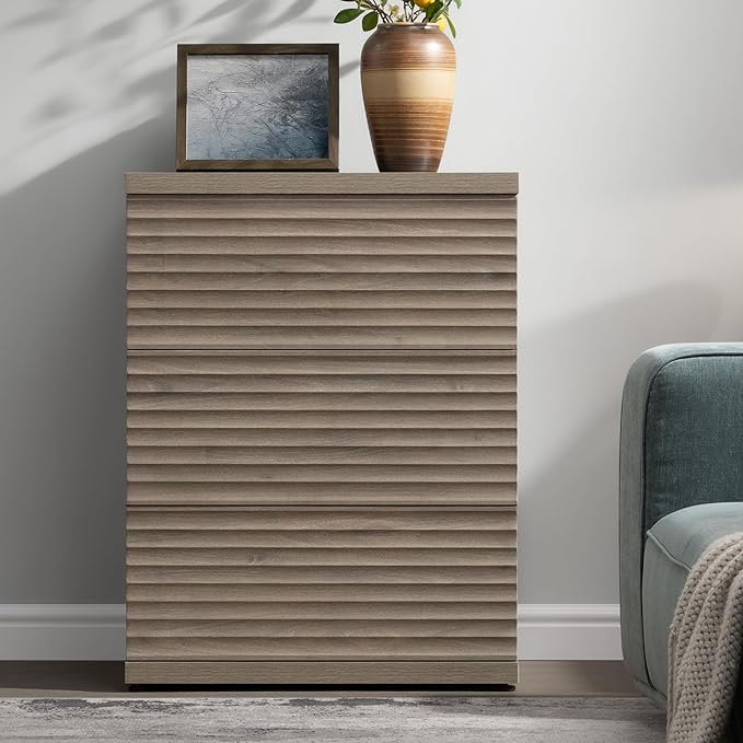 SICOTAS Sideboard Buffet Cabinet with Storage, Modern Credenza Storage Cabinet with 3 Larger Drawers, Fluted Media Console Mid Century Coffee Bar Table for Living Room Kitchen Hallway, Grey Alder