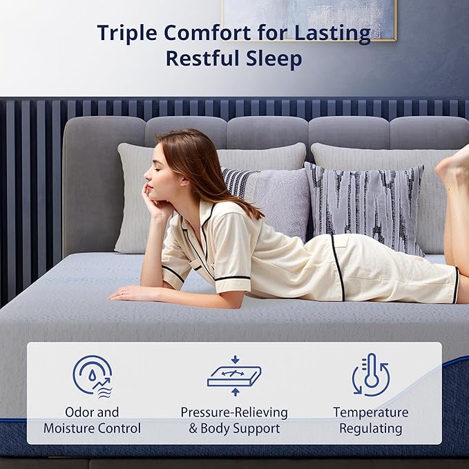EGOHOME 14 Inch Queen Mattress, Gel Memory Foam with Charcoal, Fiberglass Free, CertiPUR-US Certified, Temperature-Regulating, Machine Washable Cover, 80" x 60" x 14", Medium