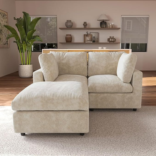JACH 67" Love Seat Sectional Couches with Chaise Ottoman, Modern Convertible Modular Sofa, Cloud Sectional Couch, Sofa Covers Washable, Minimalist Couch for Living Room, Bedroom, Apartment, Khaki